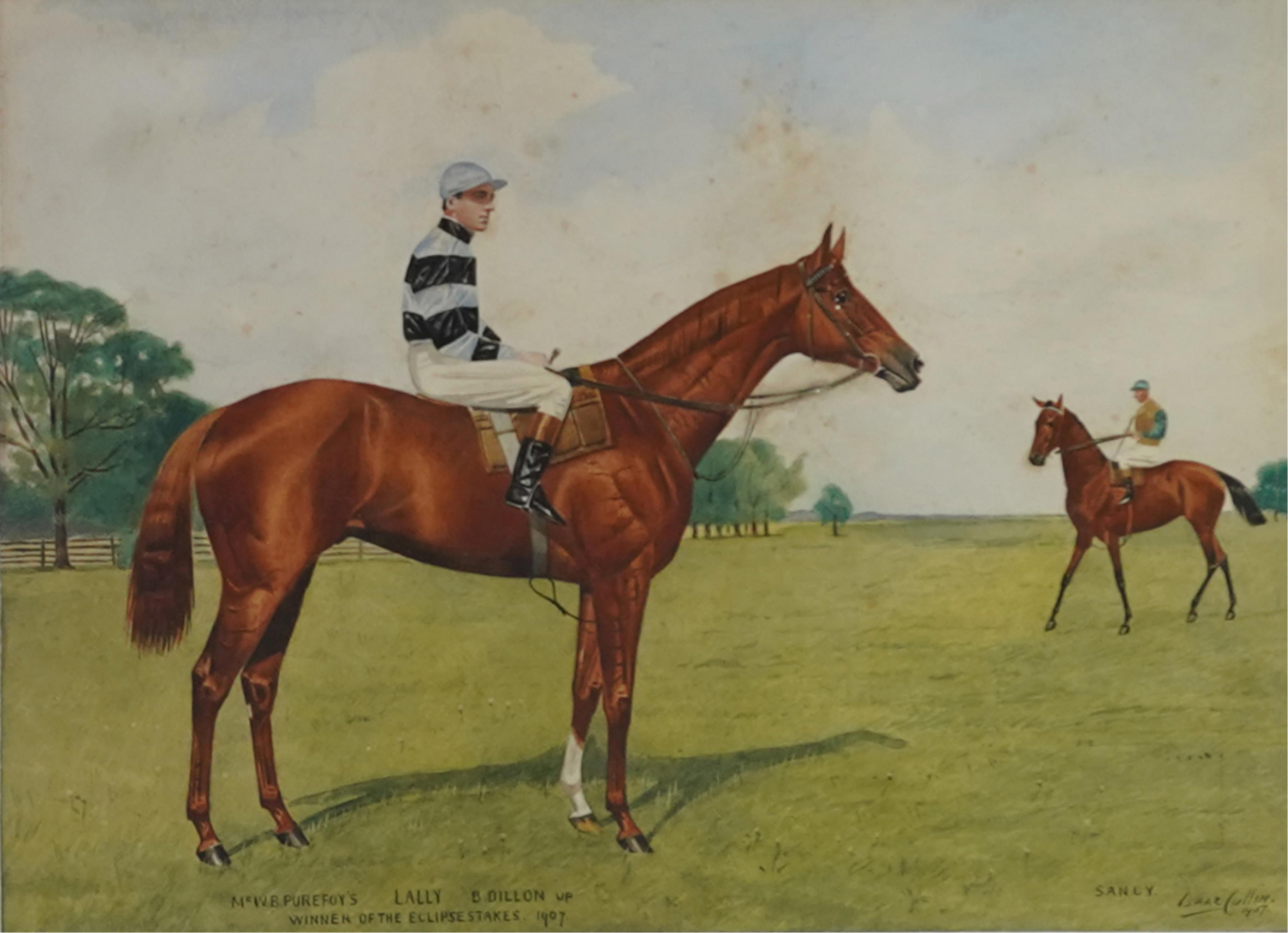 Isaac J. Cullen (Collin), (fl.1881-1947), 'Mr W.B Purefoy's Lully with B.Dillon up, and Sancy'